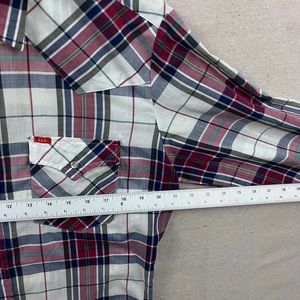 Ely Plains Western Shirt Mens 15.5 32-33 Multicolor Plaid Pearl Snap Long Sleeve